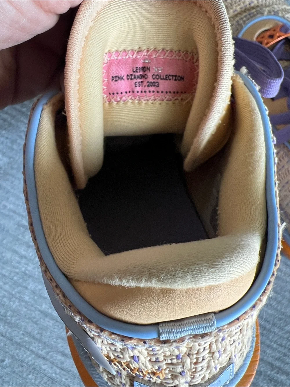 Nike Big Kids LeBron XXAthletic Sneakers in Tan and Lavender with Orange Accents